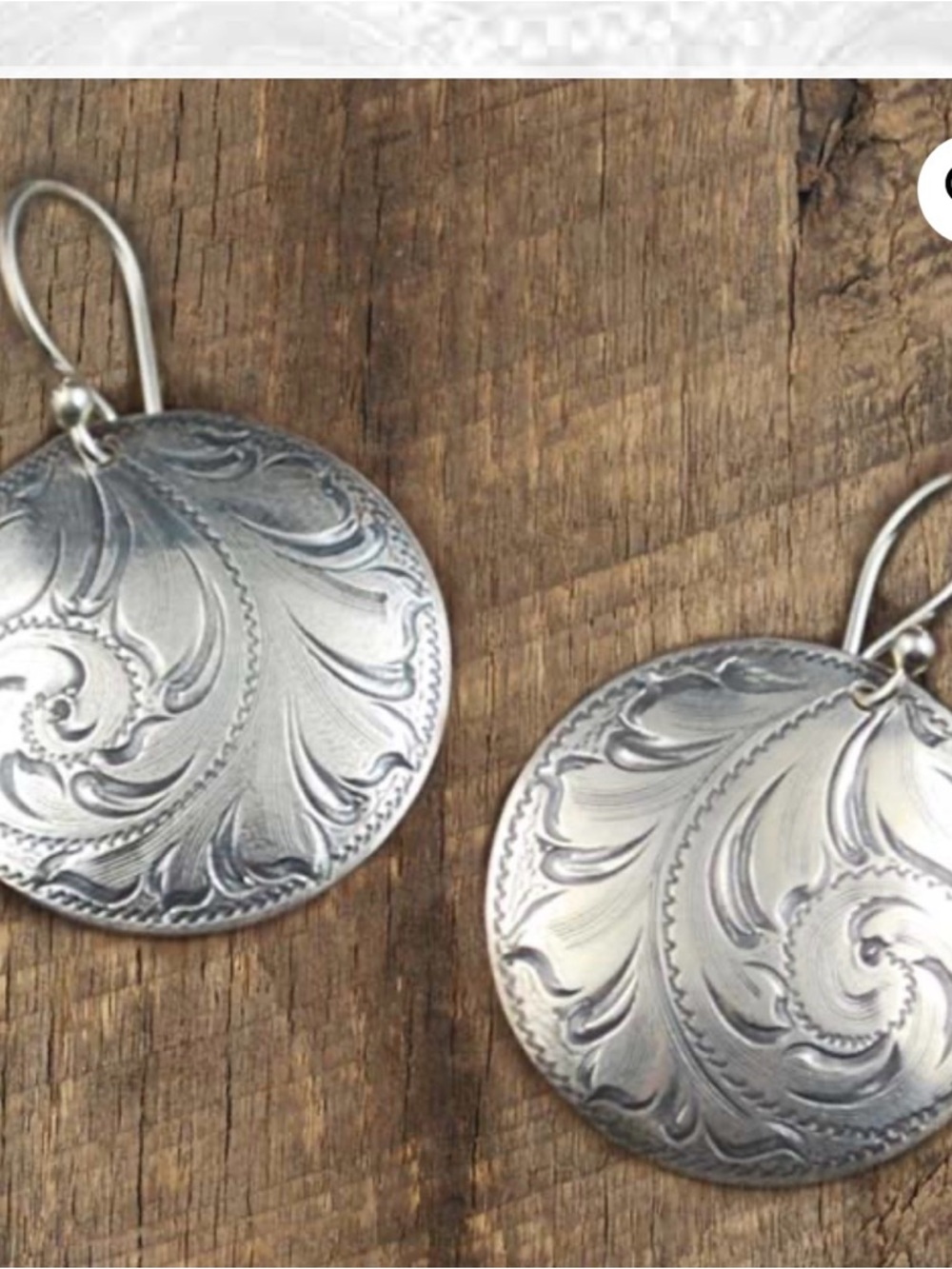 1” Sterling Silver Engraved Round Drop scroll design earrings - handmade.